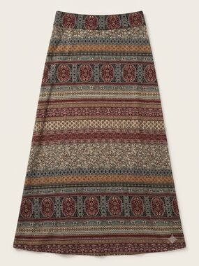 American Rag Boho Stripe A-Line Skirt - Burgundy, Tan, Blue
